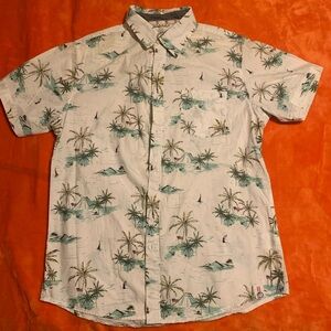 Free Planet Men’s Button Up Shirt Palm Trees American Flag Button Up Shirt M